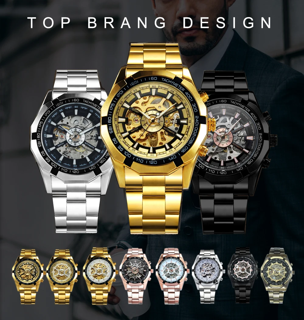 Winner Watch Men Skeleton Automatic Mechanical Watch Gold Skeleton Vintage Man Watch Mens FORSINING Watch Top Brand Luxury