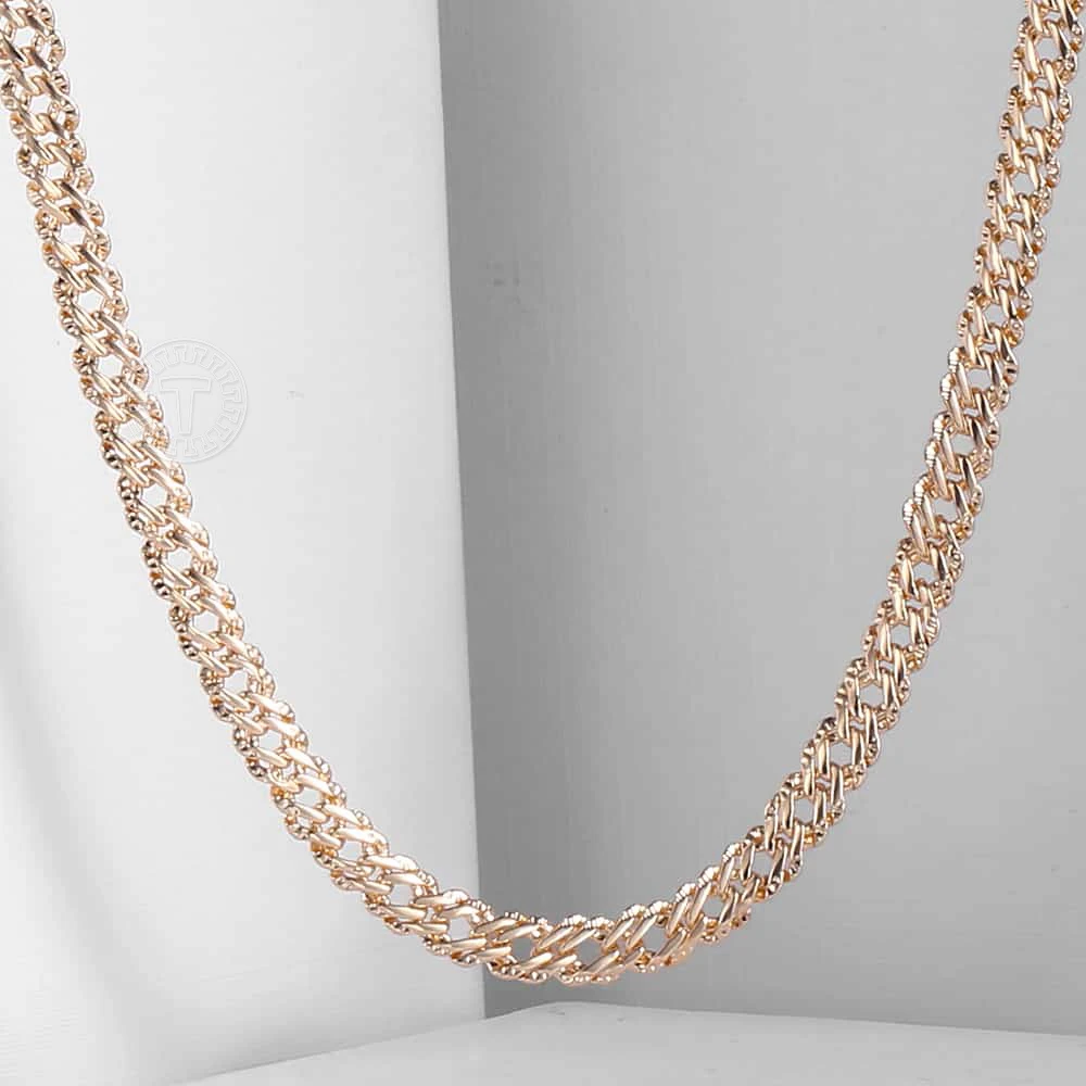 Men Womens Necklace Venitian Link 585 Rose Gold Color 50cm 60cm Chain Necklaces for Women Davieslee Fashion Jewelry Gift LGN453