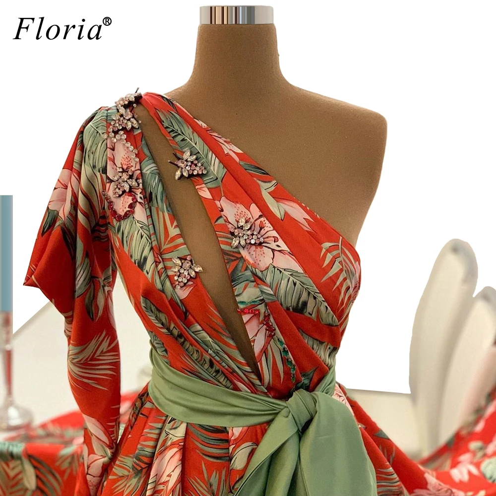 Robe longue de célébrité à fleurs, asymétrique épaule dénudée, Sexy, tapis rouge, robe de soirée pour femmes, tenue de tous les jours