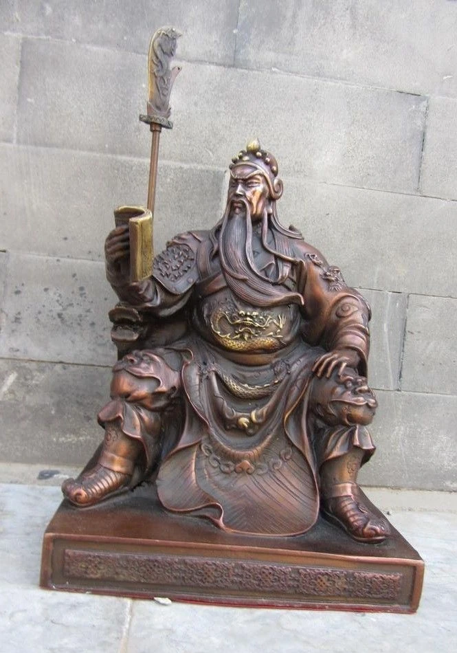 free shipping Chinese Chinese Fengshui Red Copper Dragon Guan Gong Guan Yu Warrior God Statue