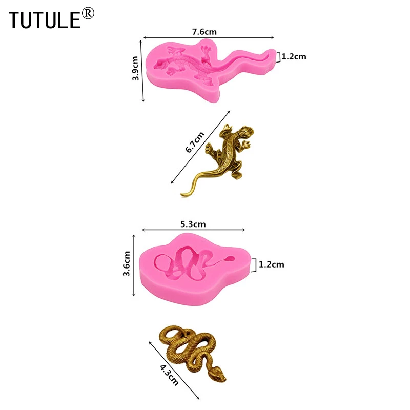 gecko Lizard Flexible Mold Snake Keychain Silicone Mold Polymer Clays Resin earrings Fondant Chocolate Gum Paste Food Safe Mold