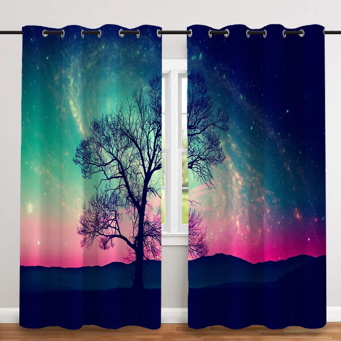 

2 Pcs/set Big Tree Image Digital Printing Thickened Cloth Curtain Nordic Window Blackout Curtains for Bedroom and Living Room