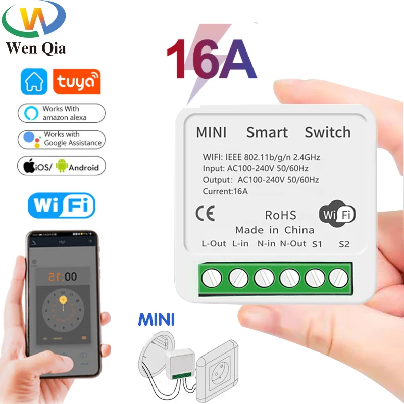 

Беспроводной Выключатель Mimi, Wi-Fi, 16 А, двусторонний таймер управления, автоматизация умного дома, совместима с Tuya Alexa Google Home