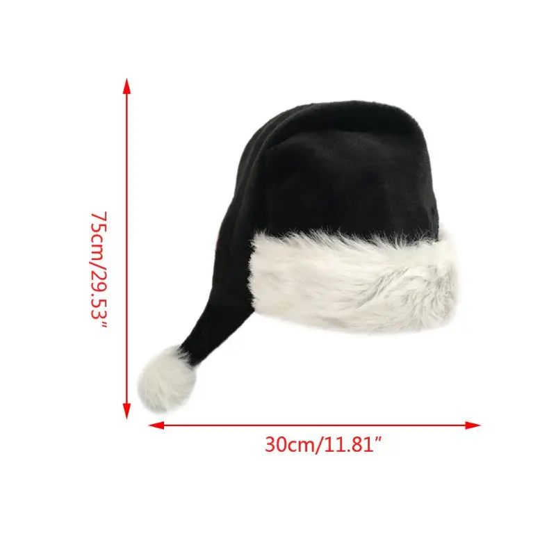 75cm Adult Black Plush Long Christmas Hat Xmas Costume Santa L4ME