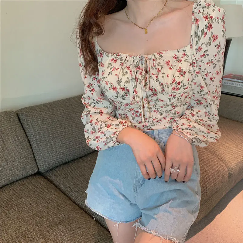 Blouses Women Slim Lace-up Lantern Sleeve Elegant Female Temperament Schoolgirls Spring Autumn All-match Leisure Holiday Clothes