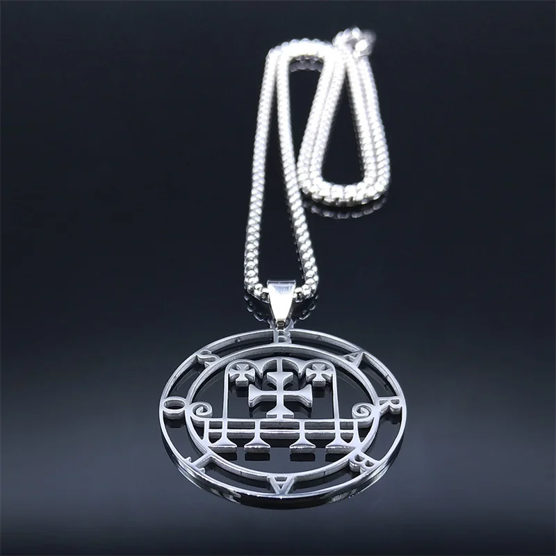 Sigil of Barbatos Seal Satan Stainless Steel Paimon Sceal Chain Necklaces Baphomet Silver Color Hides Shirt Jewelry N8045S03