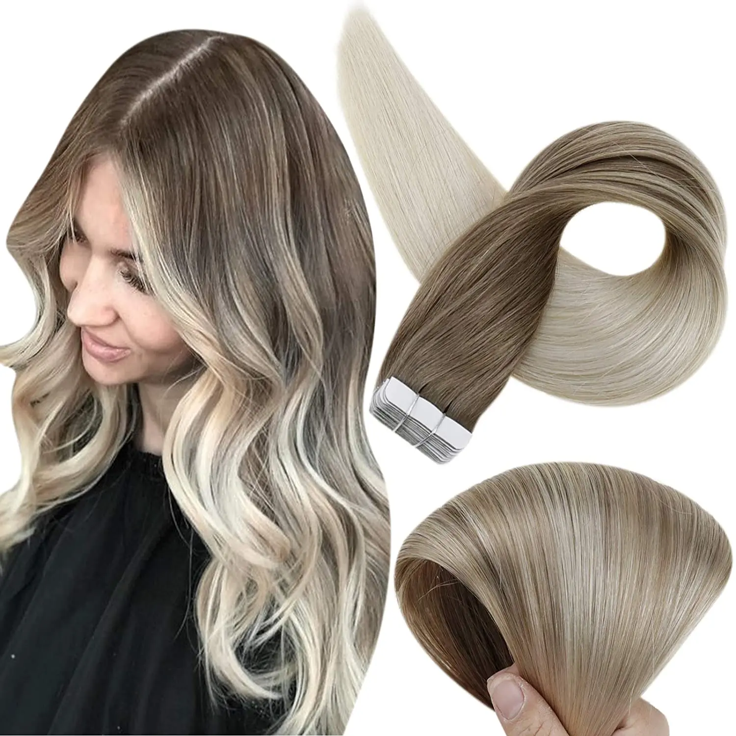 Volledige Glans Tape In Human Hair Extensions Balayage Blonde Kleur Omber 100% Menselijk Haar Huid Inslag Lijm Op Naadloze Remy Haar