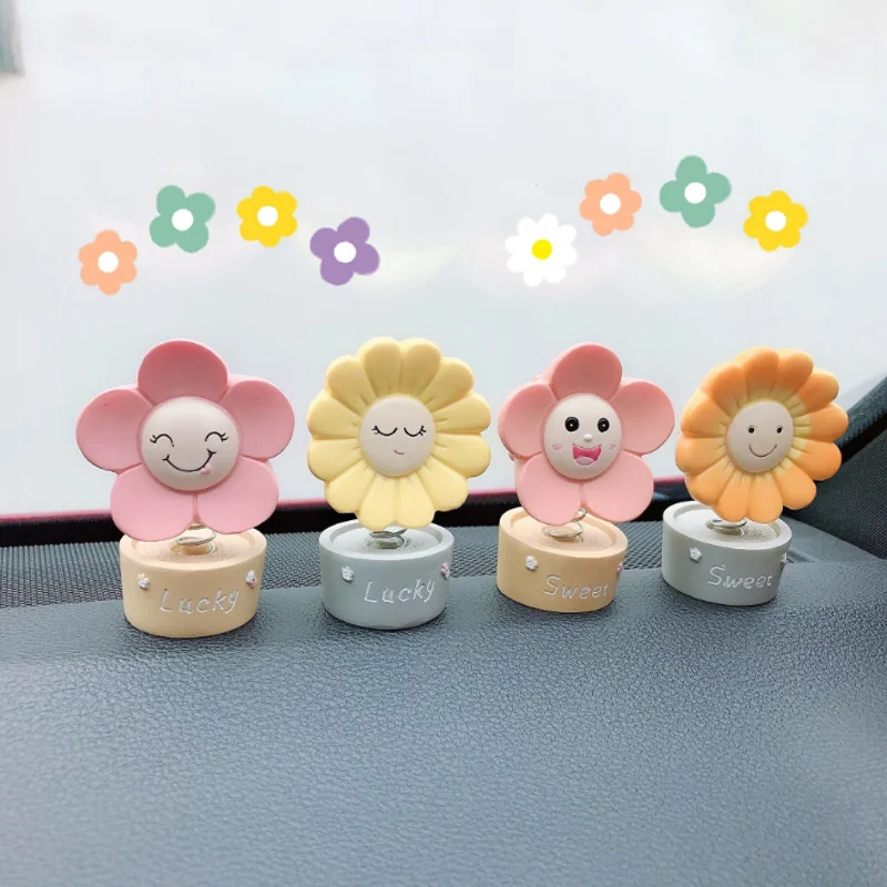 Car Shaking Head Sunflower Decoration Cute Sun Flowers Shake Head Ornament Car Interior Accessories Tabletop Gift Collection Toy