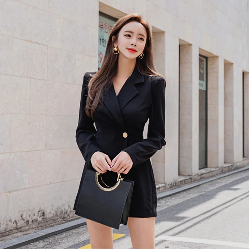 Monos de oficina para mujer, petos de otoño e invierno, conjuntos de mujer en rojo y negro, pantalones Mini, traje informal de manga larga de talla