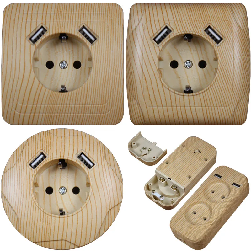 USB Wall Socket Free shipping Double USB Port 5V 2A Usb wood tree color pared outlet electrique outlet usb murale steckdose B001