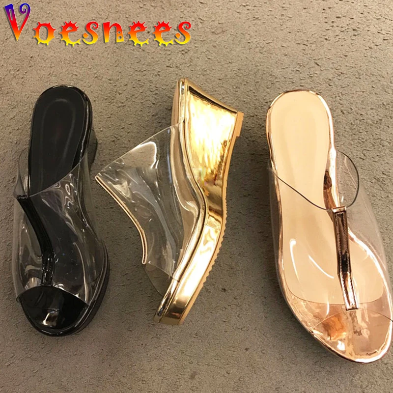 

2021 New Woman Shoes Transparent Stitching Half surrounded Roman Slippers Wedges Platform Wearable Non-Slip Women Party Sandals