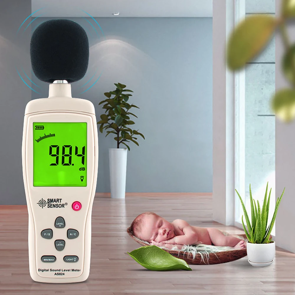 Digital Sound Noise Level Meter Decibel Detector Pressure Level Tester LCD Display 30~130 dBA/35~130dBC db Meter With Battery