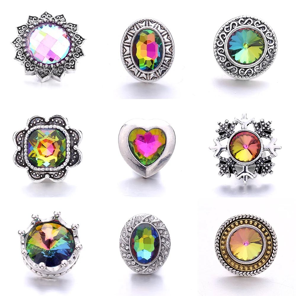 Forty Style High Quality Fashion Color Crystal Snap Button 5Pcs Snap Button Jewelry Women\'s 18mm Snap Bracelet Accessories Gift