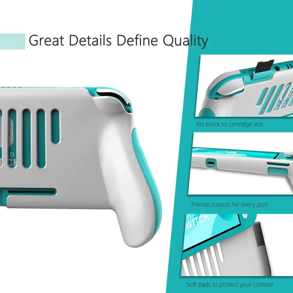 For Nintendo Switch Lite Grip Case, Switch Lite Hand Grips Handles Ergonomic Protective Case & Screen Protector Thumb Grip Caps