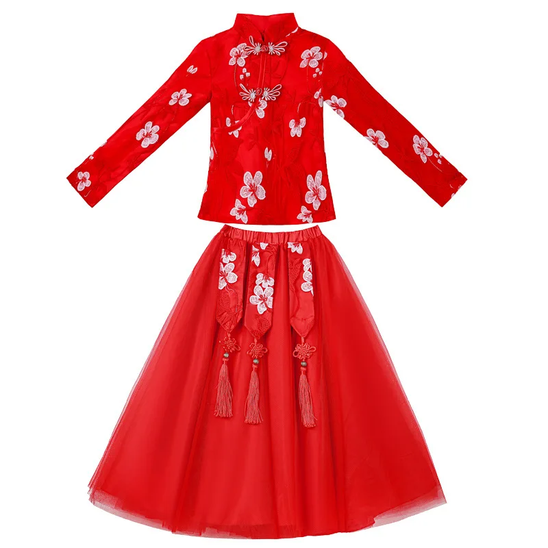 Trẻ Em Thêu Cổ Hanfu Trẻ Em Trung Quốc Đáng Yêu Đường Phù Hợp Với Truyền Thống Đảng VÁY ĐẦM Chụp Ảnh Thực Hiện Trang Phục