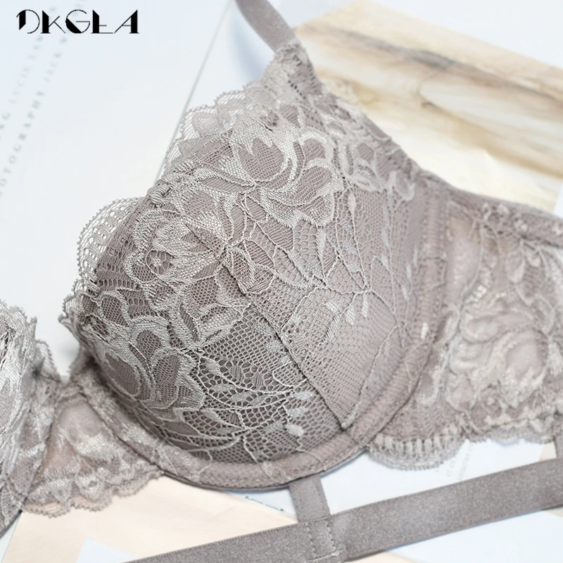 New Brown Brassiere Deep V Push-Up Bra Set Sexy Hollow Women Lingerie Set Embroidery Underwear Cotton Thick Brand Bras C D Cup