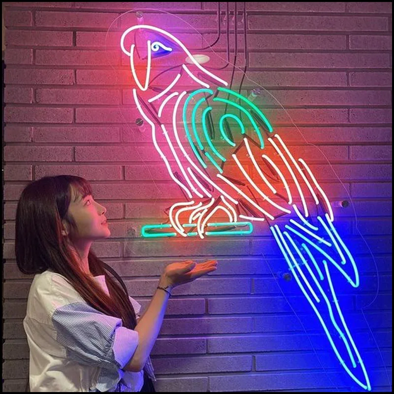 

Neon Sign Big Parrot Beauty Neon Light Neon Wall Sign Display Window Advertise Lamp Decorate Home color Handmade Real glass TUBE