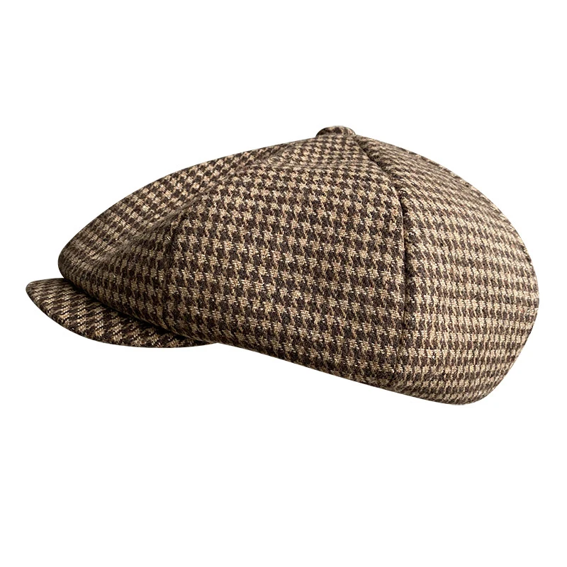 Retro Newsboy Cap Men Coffee Houndstooth Flat Caps Women Men British Painters Hat Soft Spring Autumn hats Octagonal Cap BLM394