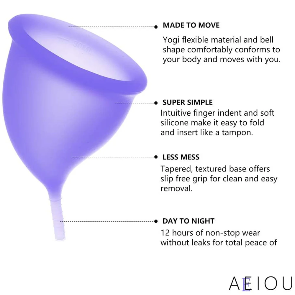 AEIOU Hypoallergenic Certified Menstrual Cup For Women Mental Collector Medical Silicon Period Cup Resualbe Soft Replace Pad