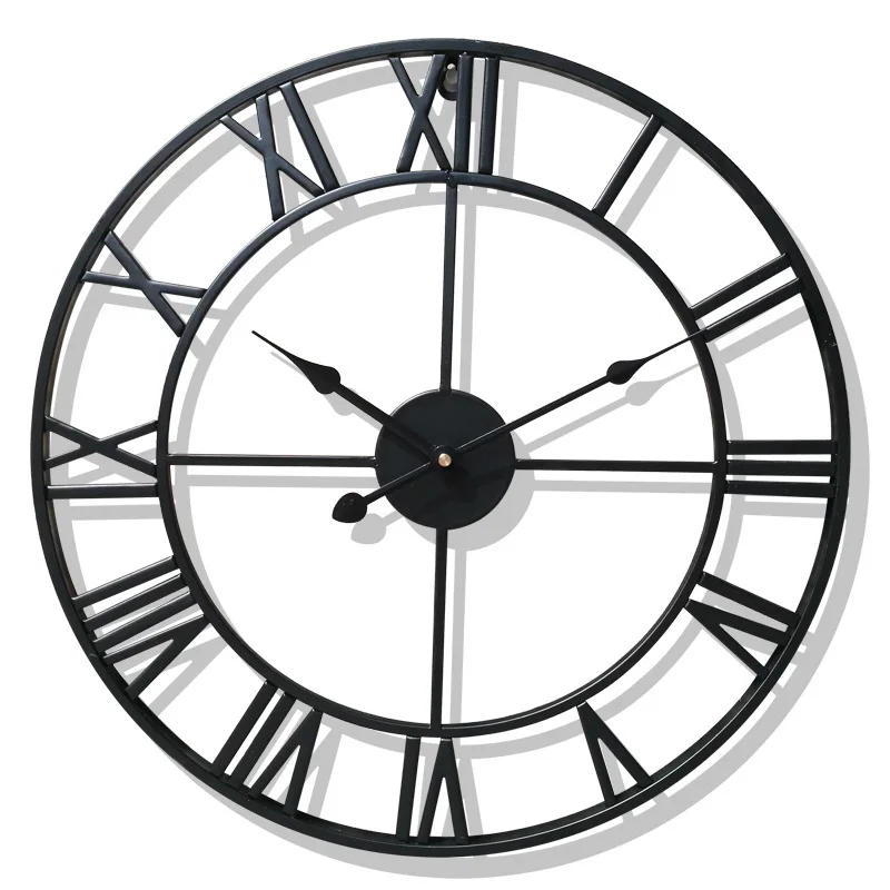 Large Size Nordic Metal Roman Numeral Wall Clocks Retro Vintage Iron Round Black Bronze Home Decor Living Room Gift 15.7inch