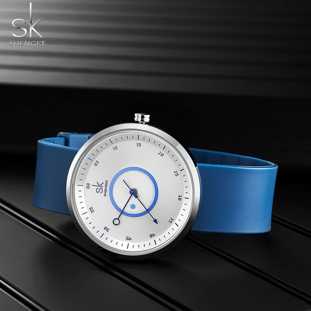 Shengke New Women Watches Blue Silicone Comfortable Strap Cute Dial Design 41 MM Big Dial For Cool Girls Relogio Feminino