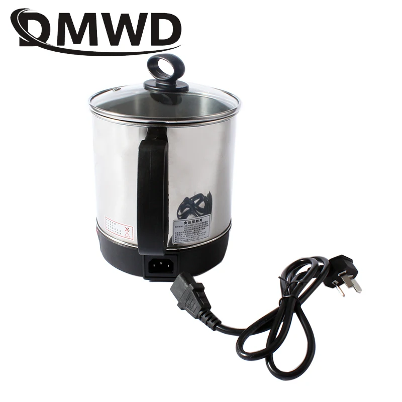 DMWD Stainlesss Steel Electric Kettle Water Heating Boiler Tea Pot Portable Travel Mini Hotpot Heater Food Cooking Noodle Cooker