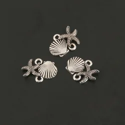 10pcs Charms Sea Shell Starfish Conch Connector Silver Color Pendant For Jewelry Making DIY Handmade Accessories