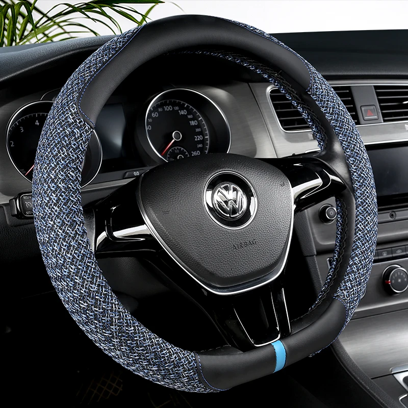 D Shape Car Steering Wheel Cover For VW Sharan Passat Caddy Touran Tiguan 2015-2021 Teramont Atlas T-Roc T-cross 2017-2021