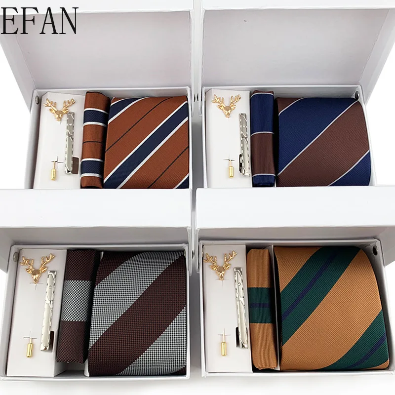 

Luxury Ties Men Paisley Silk Jacquard Woven Handkerchief Clips Gift Box Sets Wedding Party Neck Tie Deer Brooch Christmas Gift