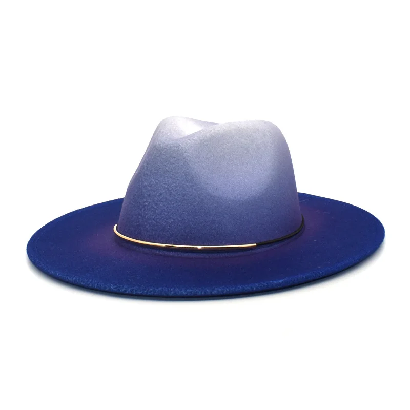 Gradient Large Brim Wool Vintage Felt Fedora Panama Hats Men  display picture 3