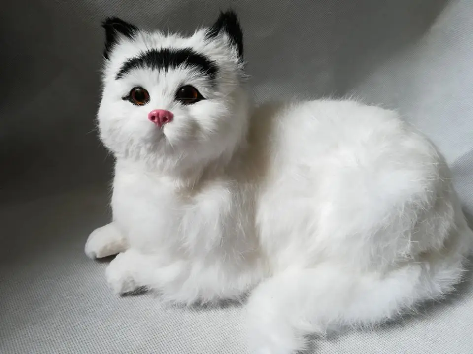 

lifelike white cat 30x16cm hard model polyethylene&furs cat with black head, handicraft home decoration Xmas gift b2888