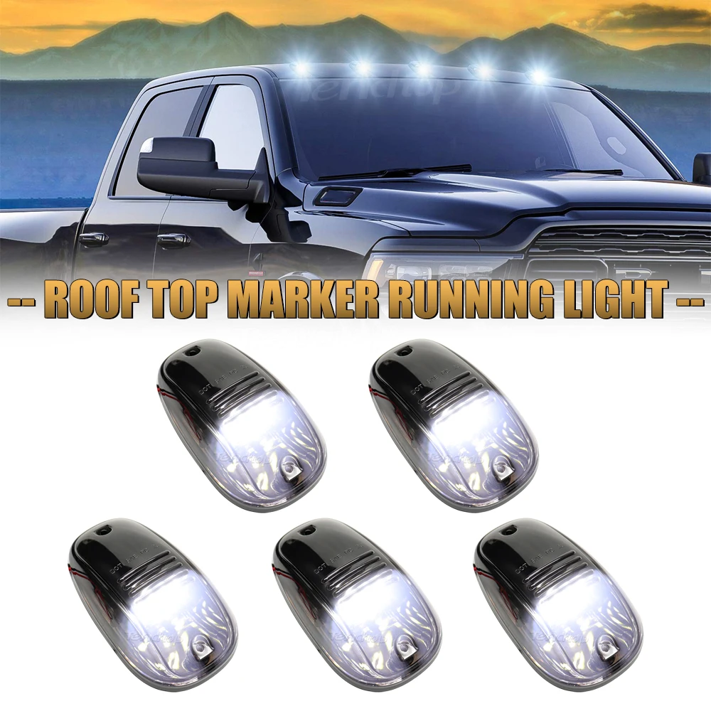 5pcs Amber LED Roof Cab Marker Top Running Lights For Truck SUV Black Smoked Lens Lamps Dome Clearance Light