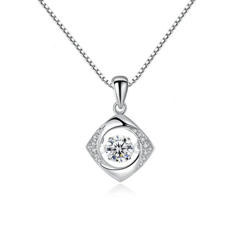 KOFSAC Fashion 925 Sterling Silver Necklaces For Women Anniversary Geometric Shiny Zircon Dancing Pendant Necklace Girl Jewelry