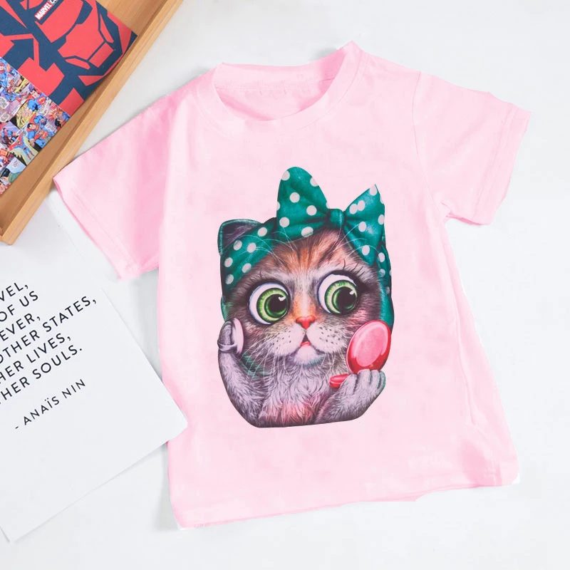 T Shirt Cartoon Element Baby Kids Boy Girls Children Short Sleeves Summer Clothing Butterfly Cat Print Tee Peace Flowers Toddler