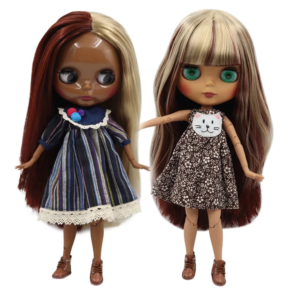 

ICY DBS Blyth doll black skin dark skin Glossy face matte face joint body Mixed brown hair.No.BL9031/0362