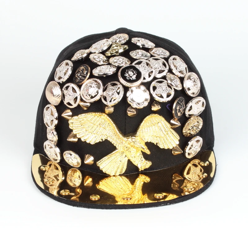 Hot Sale Heavy Metal Rivet Snapback Hop Hats Eagle Colored Flat Brim Baseball Caps