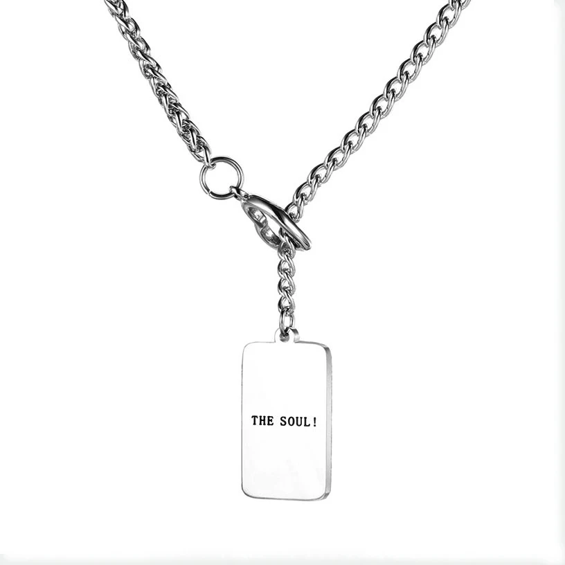 316L Stainless Steel Fashion Fine Jewelry Hip Hop Street Rectangle Pendants Charms Chain Choker Necklaces For Women Men