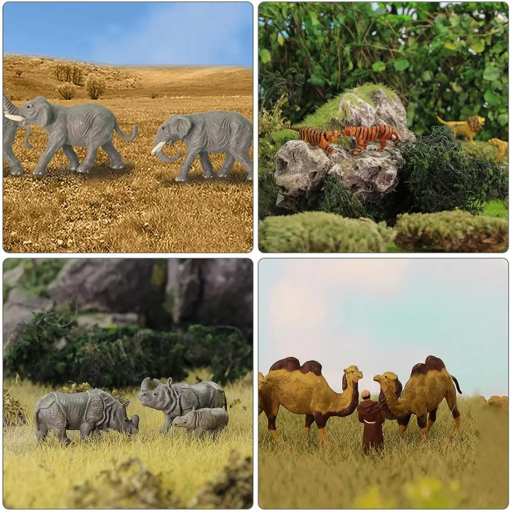 24pcs Model Railway HO Scale 1:87 Painted Wild Animal PVC Elephant Camel Giraffe Tiger Lion Panda Bear Deer Hippo Rhino