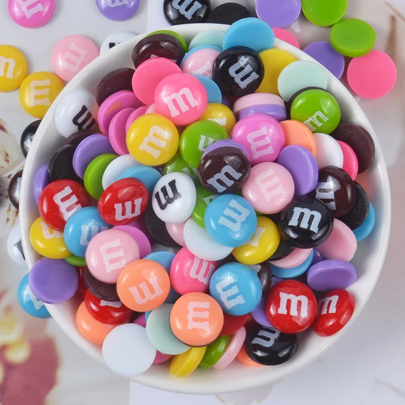 20Pcs 15mm Kawaii M Beans Flatback Resin Cabochon Round Candy Fake Food Embellishments for DIY Scrapbooking Phone Deco Parts