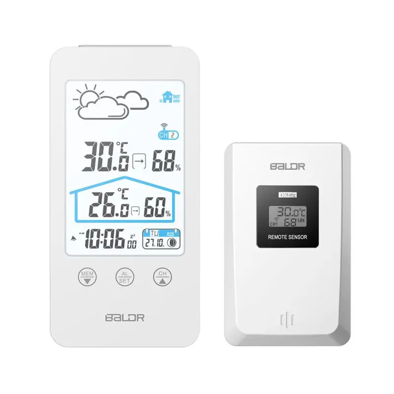 Wireless Weather Station Digital Touch Thermometer Hygrometer Forecast LCD Humidity Temperature Sensor Moon Phase Backlit Clock