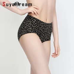 SuyaDream Women Silk Briefs 100%Silk Dots Printed High Rise Panties