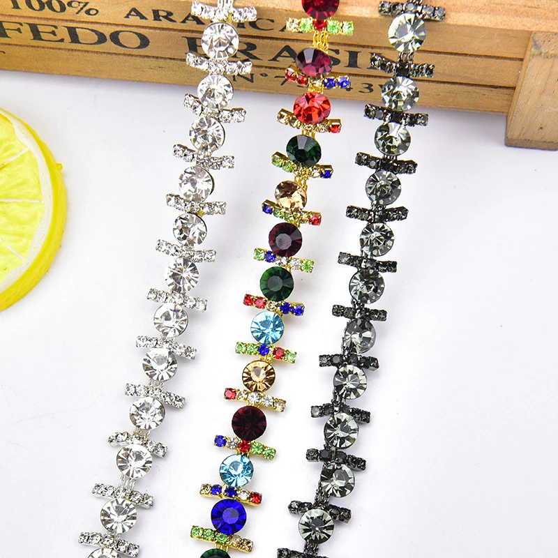 High Quality Glass Rhinestone Chain Clear And Crystal AB Trim Wedding Decoration Round Flower Banding Sew On DIY Accessories