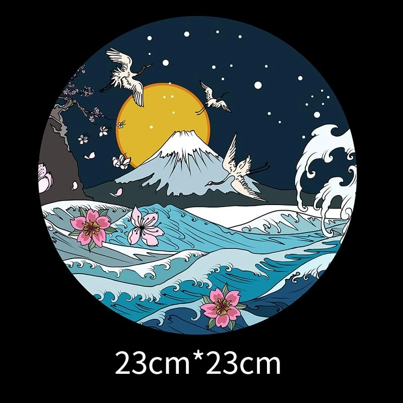 2021 new large vinyl Japanese sea wave Mount Fuji fish heat transfer Iron on clothes DIY personalized decoration accessories