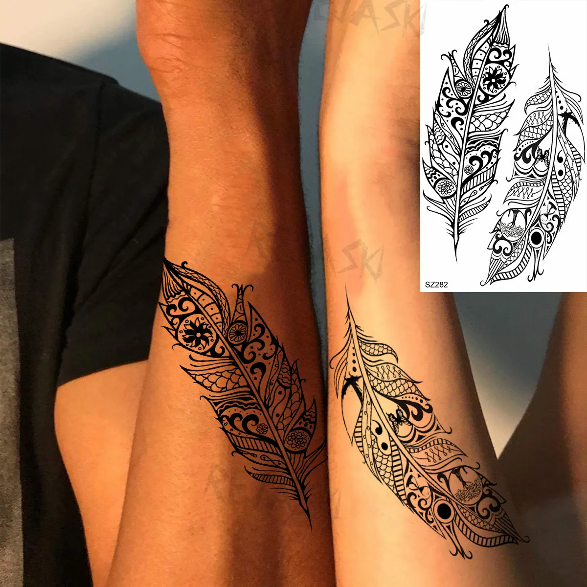 Black Helmet Spartan Temporary Tattoos For Men Adult Butterfly Feather Henna Fake Tattoo 3D Body Art Disposable Tatoos Sticker