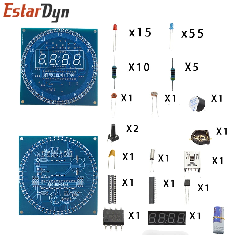 DIY Rotating Digital LED Display Module Alarm Electronic Digital Clock Kit 51 SCM Learning Board 5V DS1302