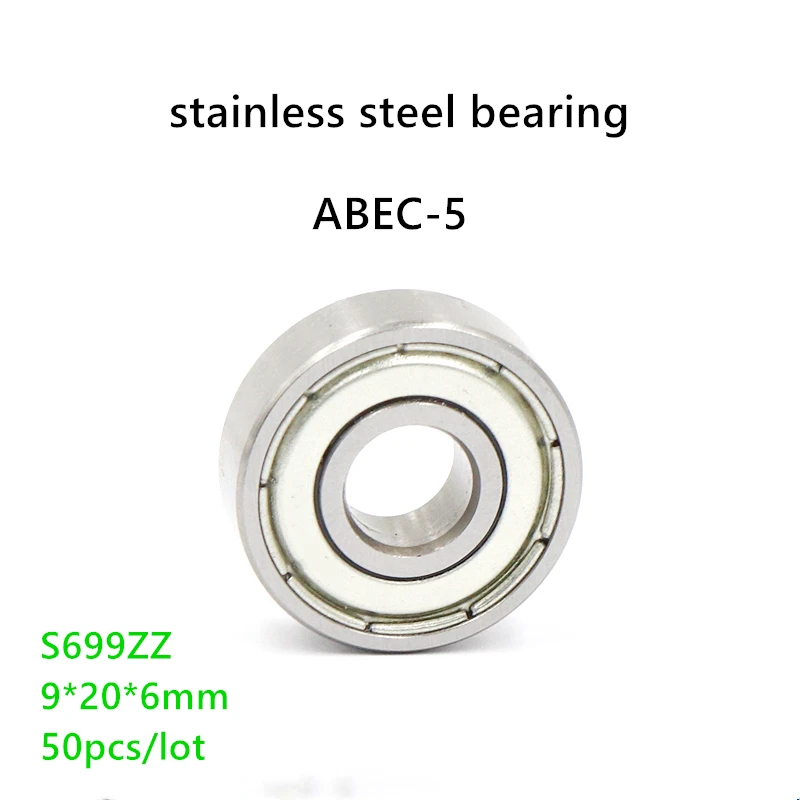 50pcs/lot ABEC-5 S699 S699Z S699ZZ 9*20*6mm miniature stainless steel deep groove ball bearings S699 -2Z 9x20x6mm