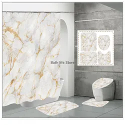 Luxury Golden White Marble Shower Curtain Modern With Non Slip Rug Mat Bathroom Waterproof Polyester Fashion Home Decor 180x180