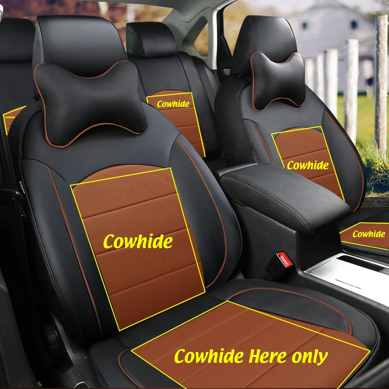 AUSFTORER Cowhide & PVC Leather Cover Seats for BMW X6 Series Automobiles Seat Covers for Cars Cushion Set 2008-2017 Accessories