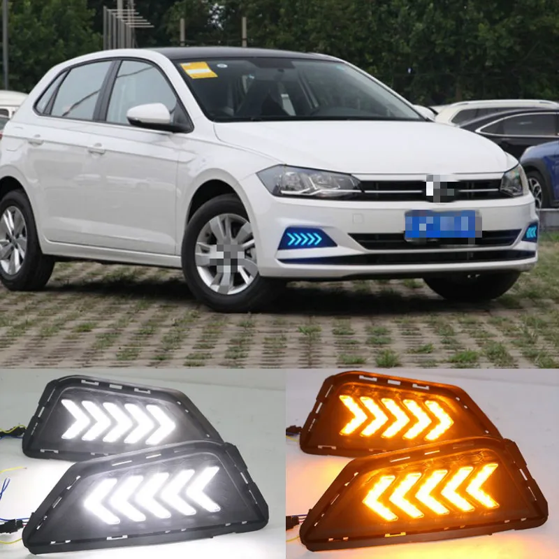 

For Volkswagen vw Polo 2019 LED DRL Daytime Running Lights Fog Lamp Dynamic Yellow Turn Signal Lamp