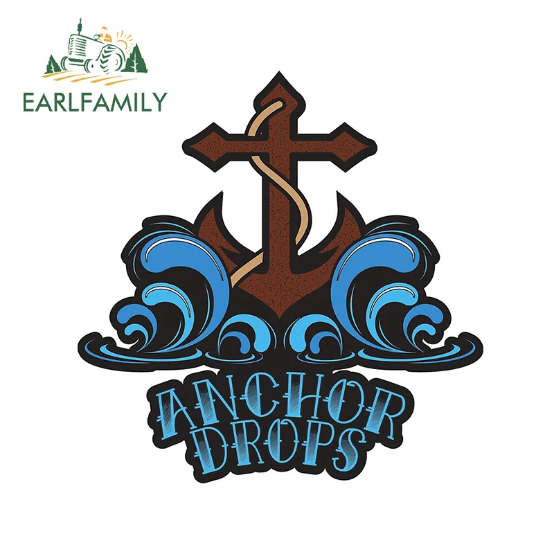 EARLFAMILY 13cm x 12.6cm for Anchor Drops Waves Vinyl Car Stickers DIY Personality Scratch-proof Decoration Waterproof Decal